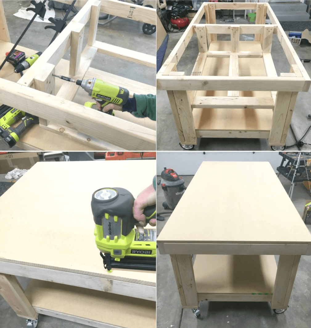 ASSEMBLE BOARD AND MIDDLE SHELF GARAGE WORKBENCH