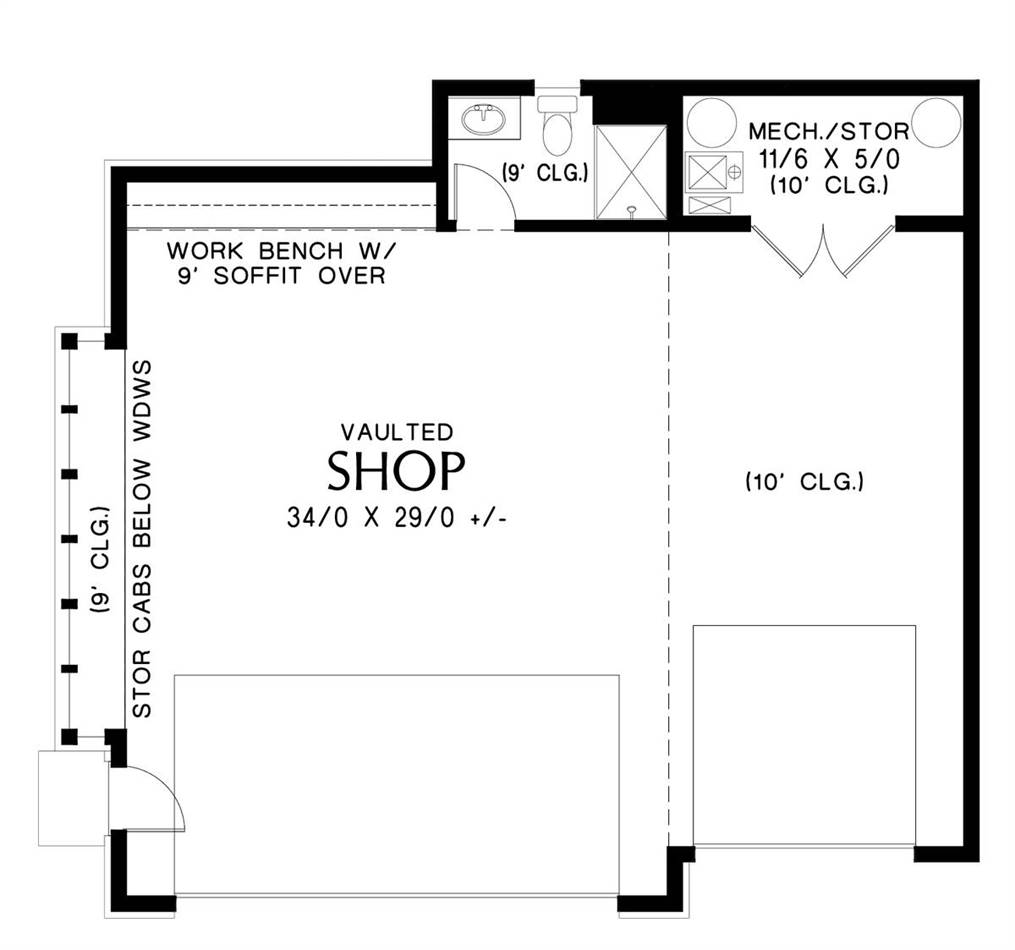 MAIN FLOOR MODERN GARAGE DESIGN PLANS WITH A SHOP