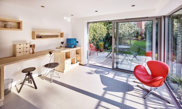 GARAGE MAKEOVER TO OFFICE IDEAS WITH LARGE WINDOW