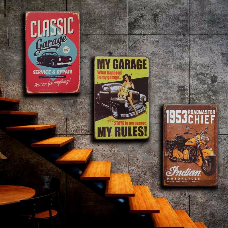 CAR GARAGE DECORATING IDEAS WITH VINTAGE POSTERS