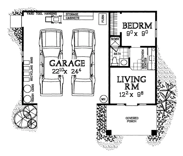 One level garage with living quarters