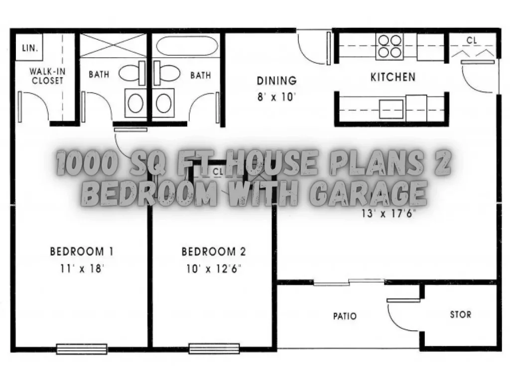 1000 sq ft House Plans 2 Bedroom with Garage