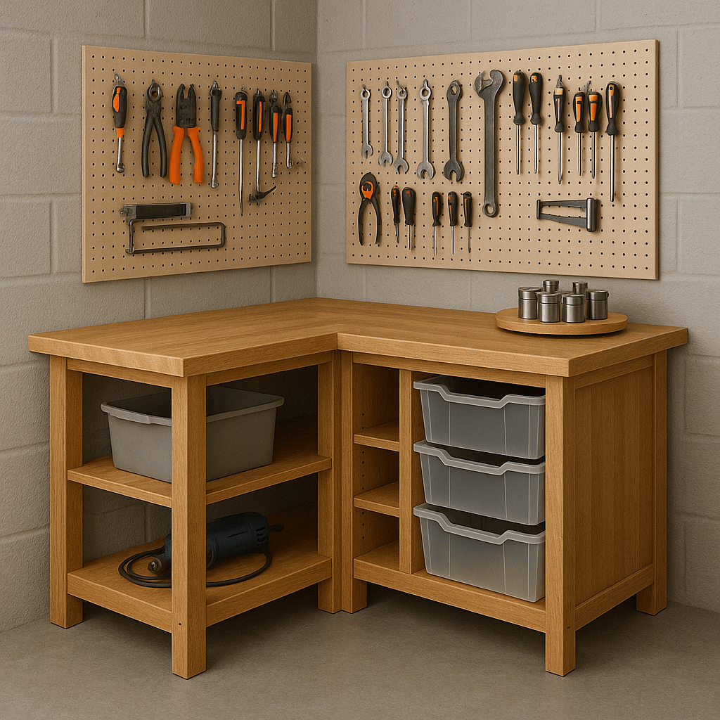 Corner Garage Workbench Ideas With Storage 🔧