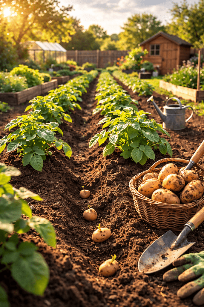 Platz 1 Planting Potatoes in Traditional Garden Rows for Maximum Harvest
