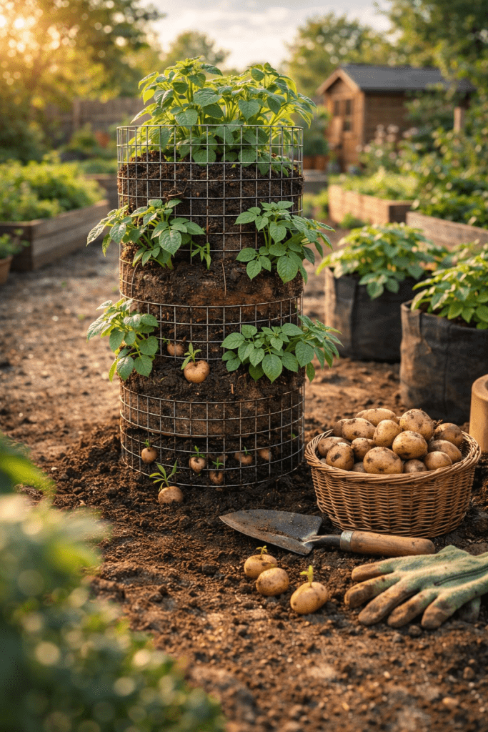 Platz 3 Planting Potatoes in Vertical Potato Towers for Maximum Space Efficiency