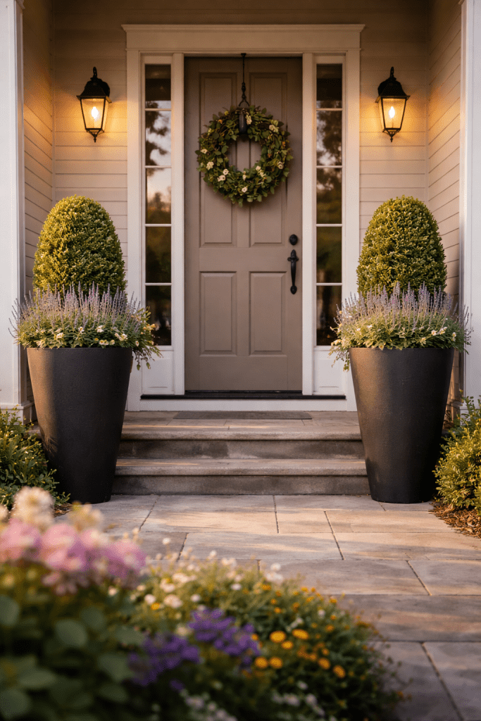 1 Elegant Symmetrical Front Porch Flower Pots for a Luxury Look