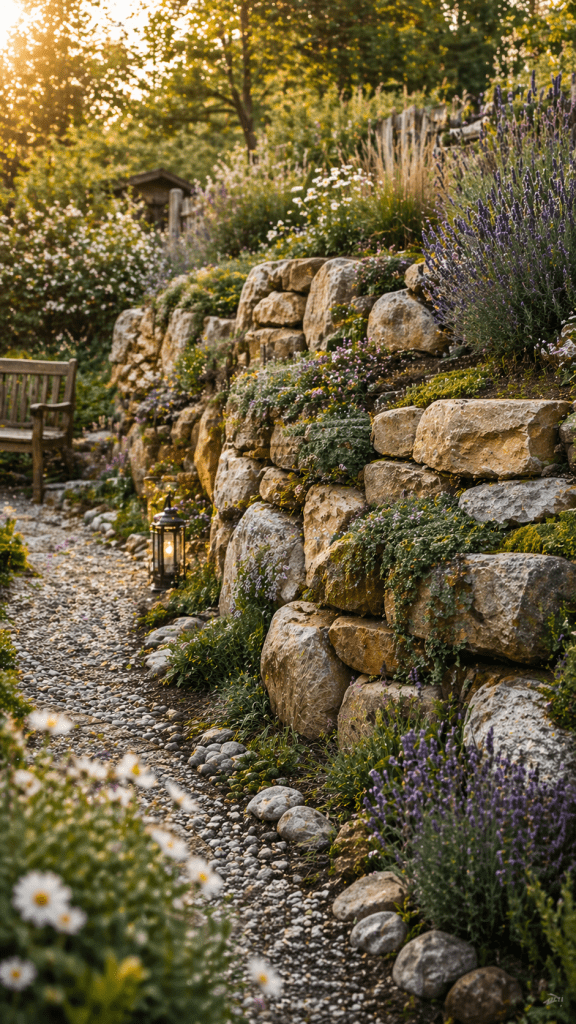 1 Rustic Stacked Natural Rock Retaining Wall for Organic Charm