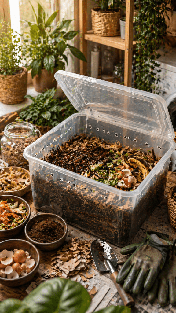 1 Simple Plastic Tote DIY Worm Compost Bin for Beginners