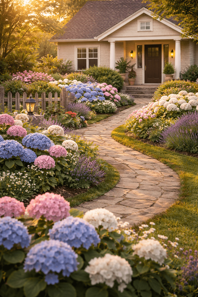 1. Classic Cottage Hydrangea Garden Front Yard