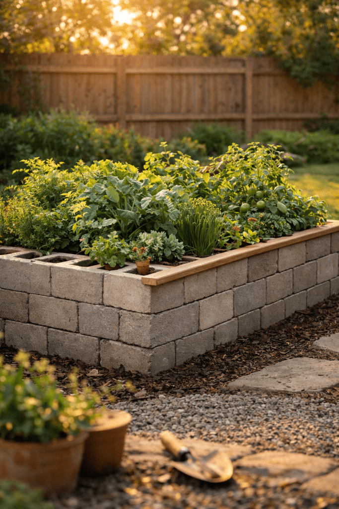 1. Raised Concrete Block Garden Beds for Easy Gardening