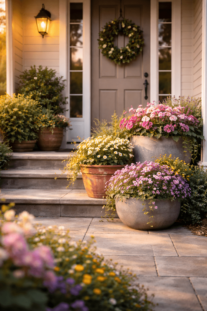 2 Layered Front Porch Flower Pots for Depth and Visual Interest
