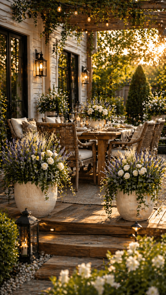 2 Outdoor Fake Flower Pot Ideas for Patio Dining Spaces 