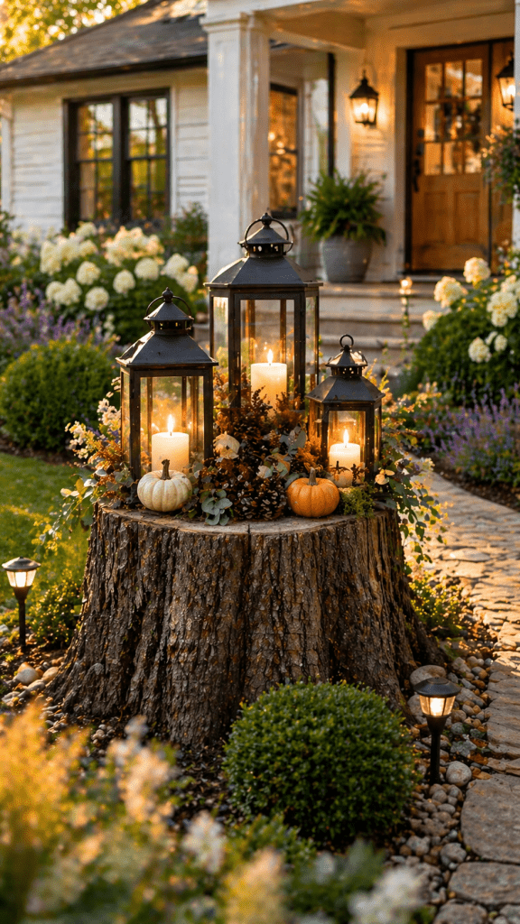 2 Rustic Tree Stump Lantern Display for Elegant Charm