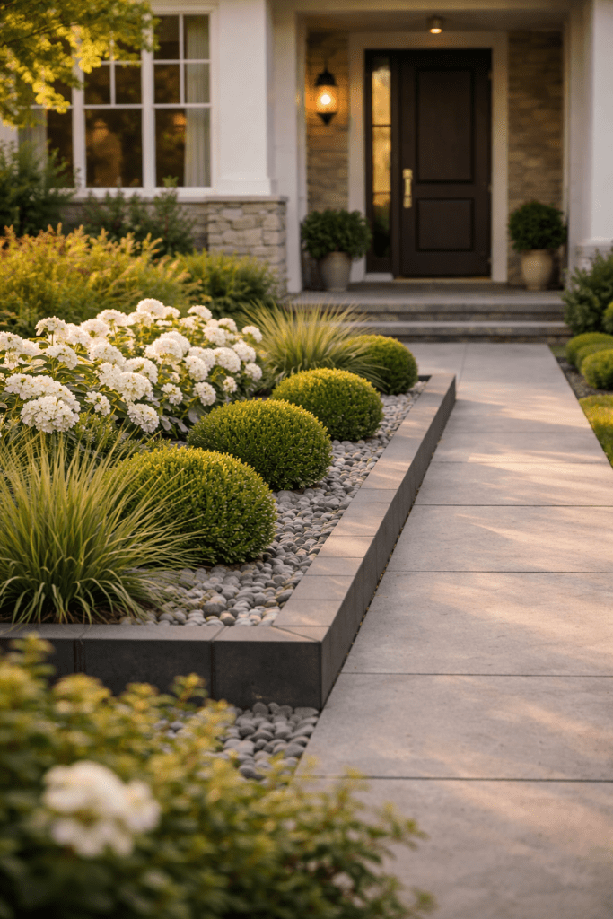 2. Modern Minimalist Flower Beds in Front of House