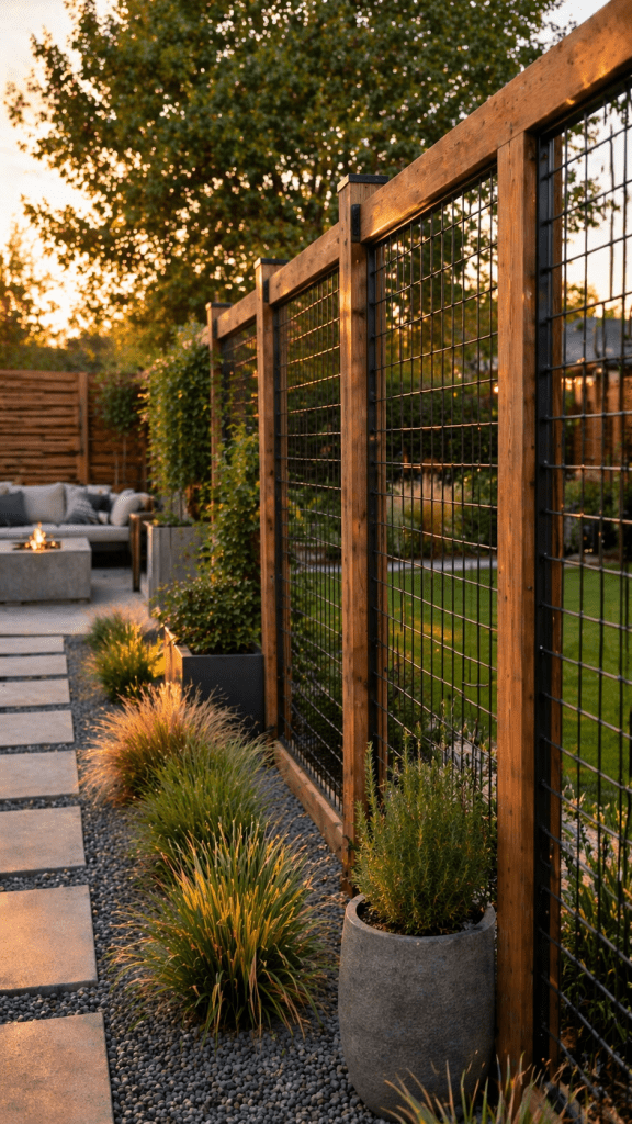 2. Wire Fence with Wooden Frame for Modern Simplicity 