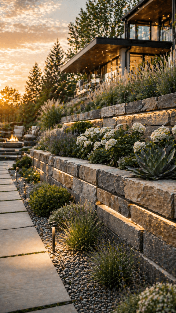3 Modern Natural Rock Retaining Wall with Clean Luxury Lines