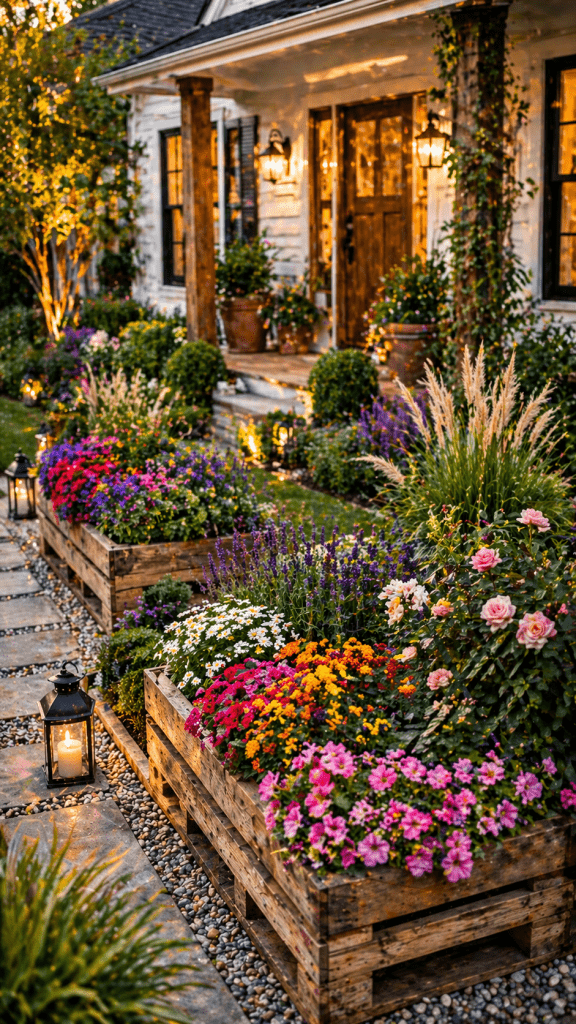 3 Raised Pallet Flower Bed for Colorful Curb Appeal