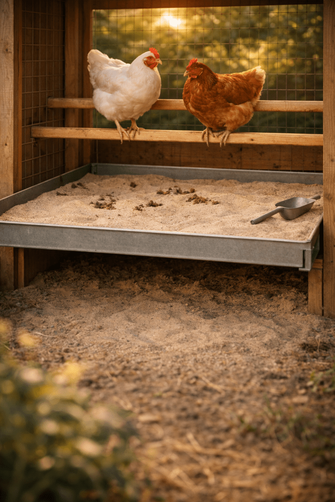 3 Sand-Based Poop Shelf Chicken Coop