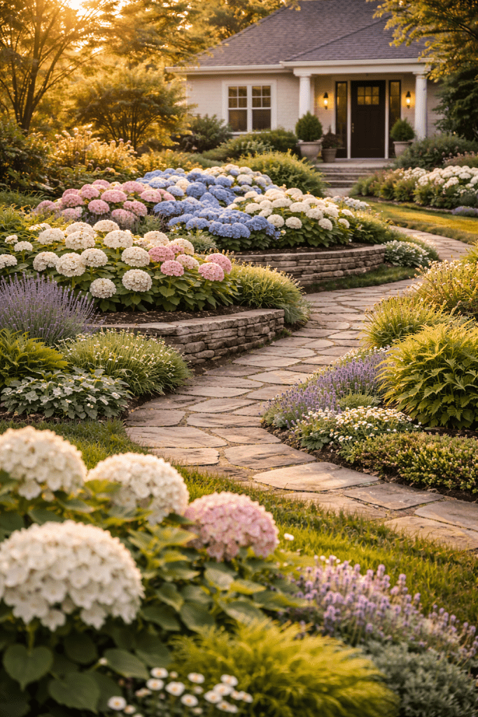 3. Layered Landscape Hydrangea Garden Front Yard