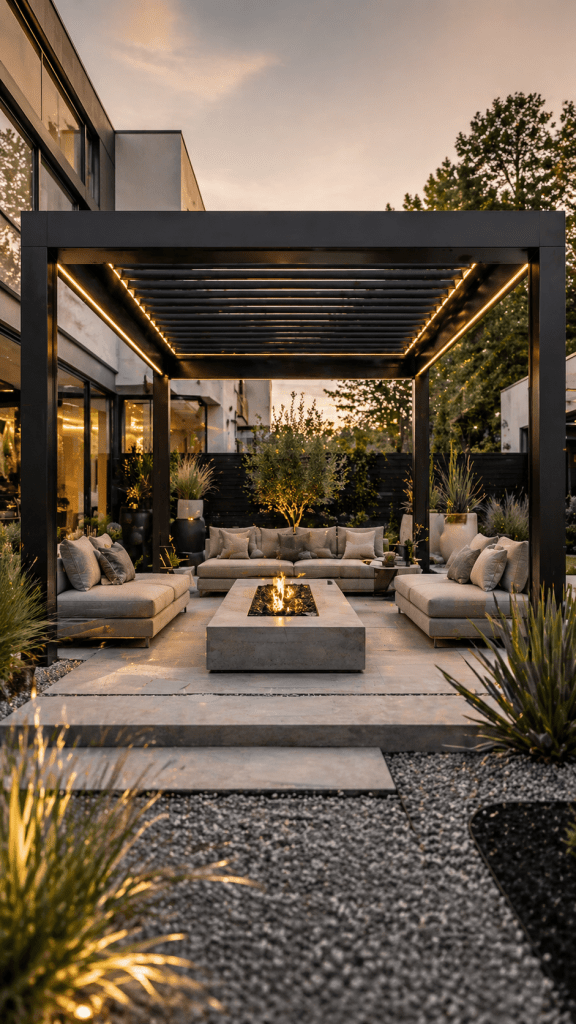 Best 1 Modern Minimalist Fire Pit Pergola Designs for a Sleek Outdoor Look