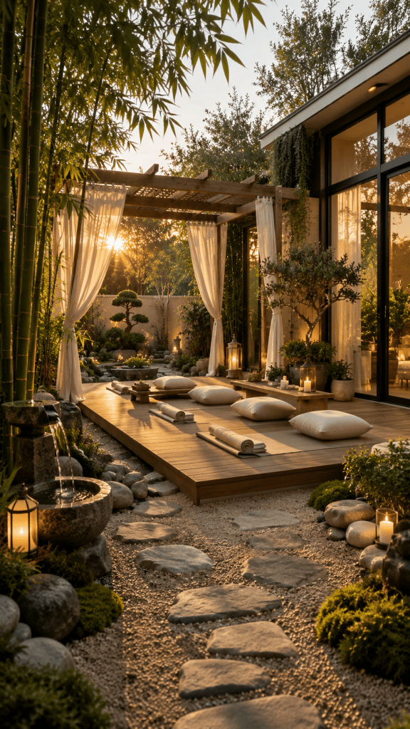 1. Zen Inspired Outdoor Yoga and Meditation Spaces