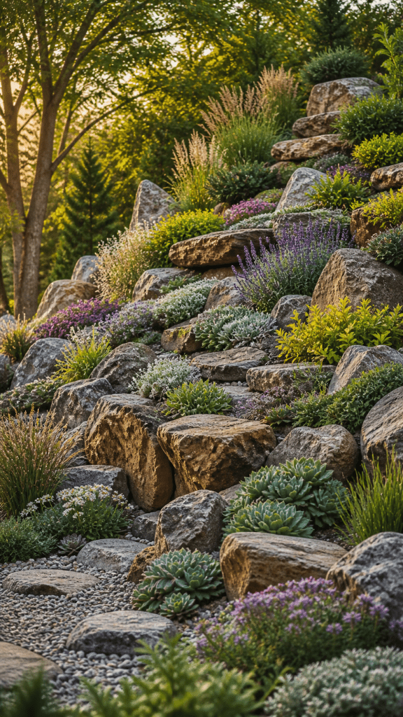 2 Layered Natural Rock Garden Ideas for Depth and Texture