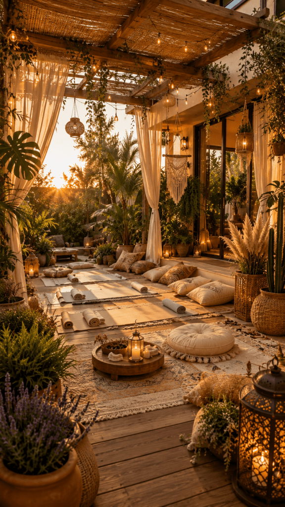 2. Bohemian Outdoor Yoga and Meditation Spaces