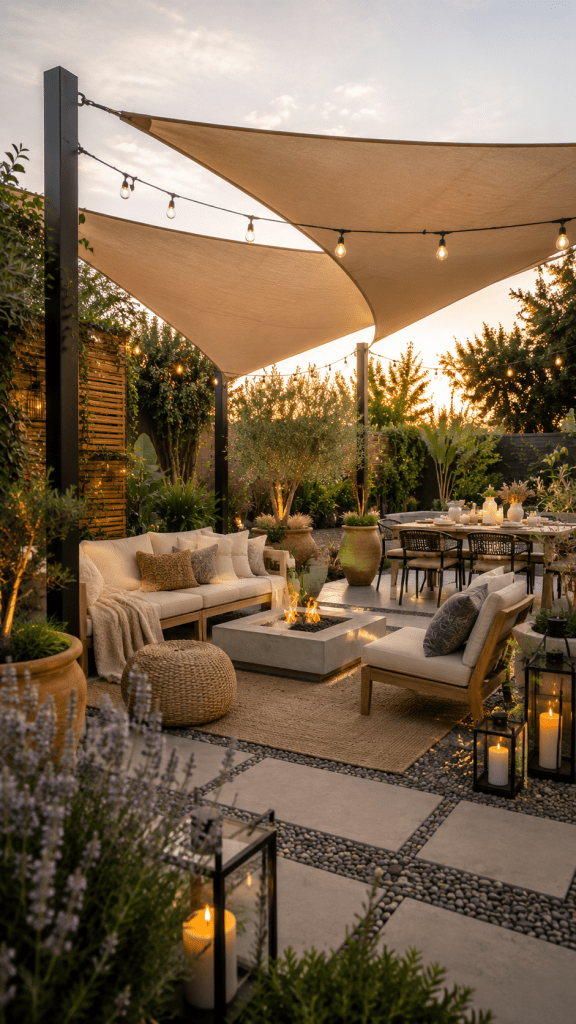 2. DIY Shade Sail Patio for Modern Outdoor Style
