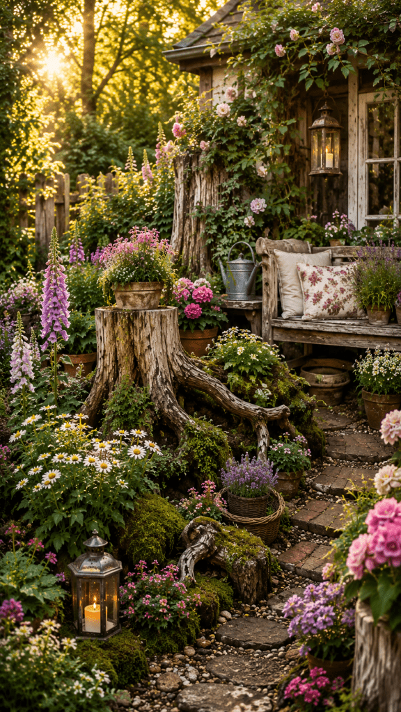 2. Rustic Cottage Style Stumpery Garden
