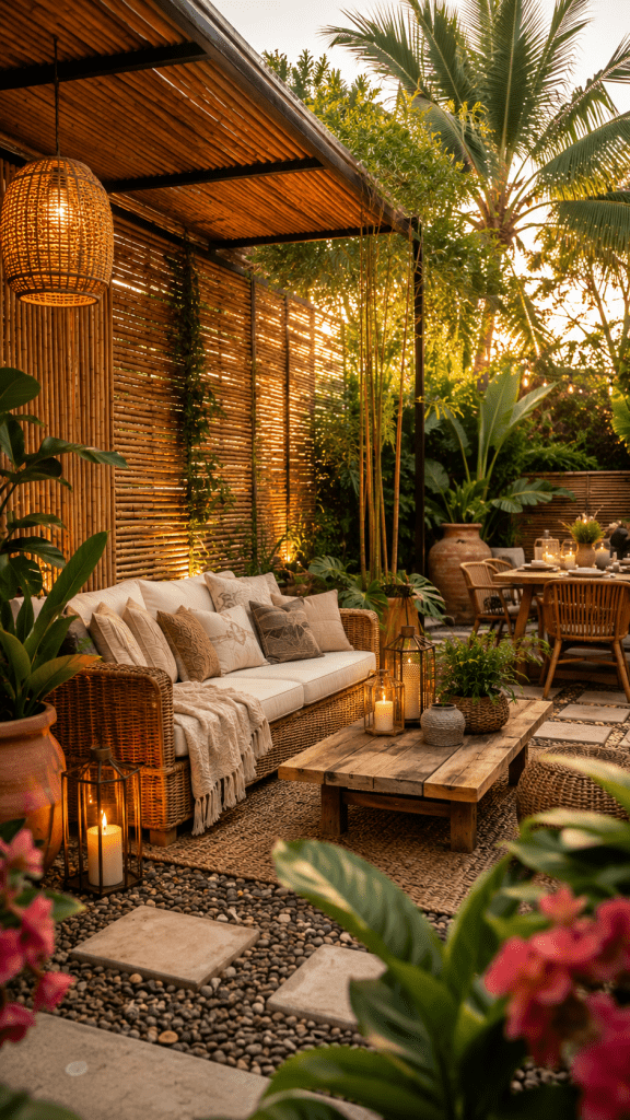 3. DIY Bamboo Shade Wall for Tropical Backyard Vibes