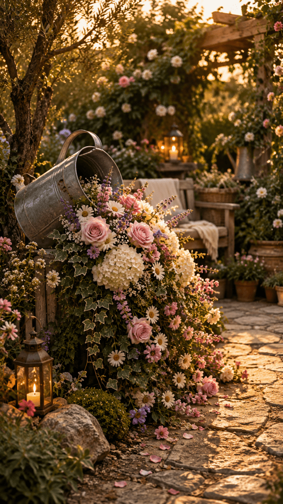 Best 1 Rustic Flower Overflow Watering Can Display