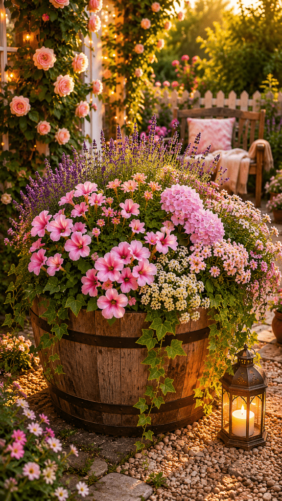 Best 1 The Romantic Cottage Flower Half Barrel Planter