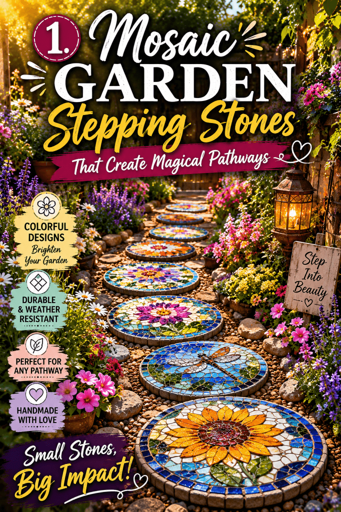 1. Mosaic Garden Stepping Stones That Create Magical Pathways 🪨🌼