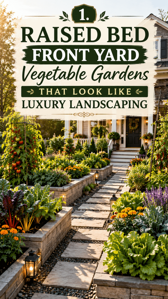 1. Raised Bed Front Yard Vegetable Gardens That Look Like Luxury Landscaping