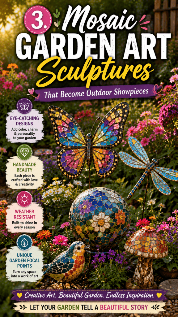 3. Mosaic Garden Art Sculptures That Become Outdoor Showpieces 🦋✨