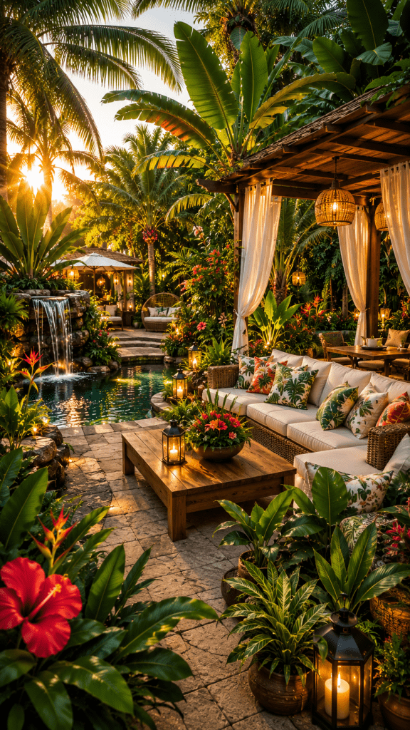 3. Tropical Resort Patio Garden Ideas That Feel Like a Vacation 🌴☀️