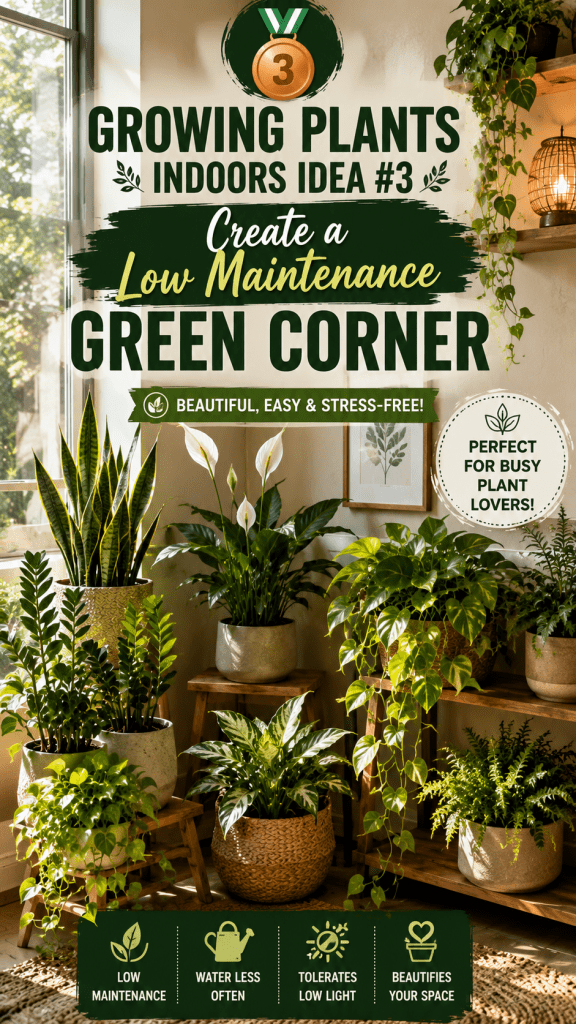🥉 Growing Plants Indoors Idea #3 Create a Low Maintenance Green Corner