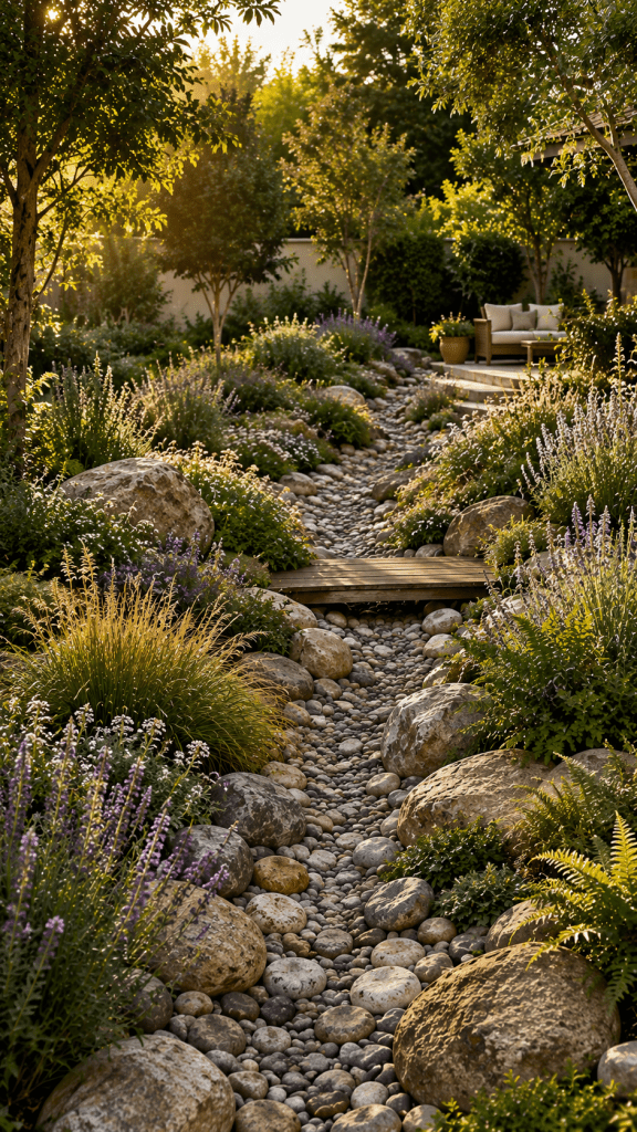 🥇 Best 1 Naturalistic Dry Riverbed Landscaping with Lush Planting