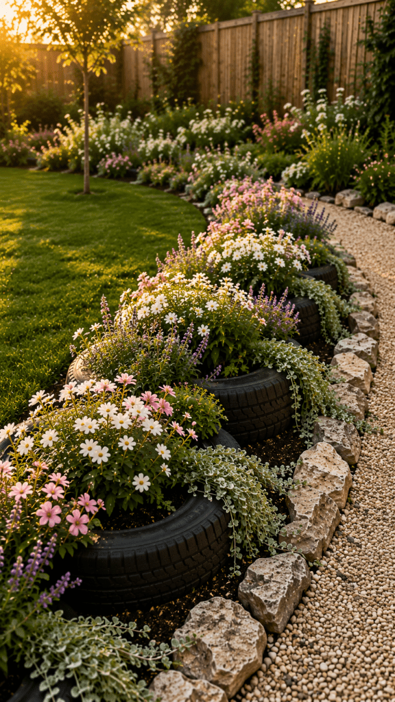 🥇 Platz 1 Curved Partially Buried Tire Flower Border