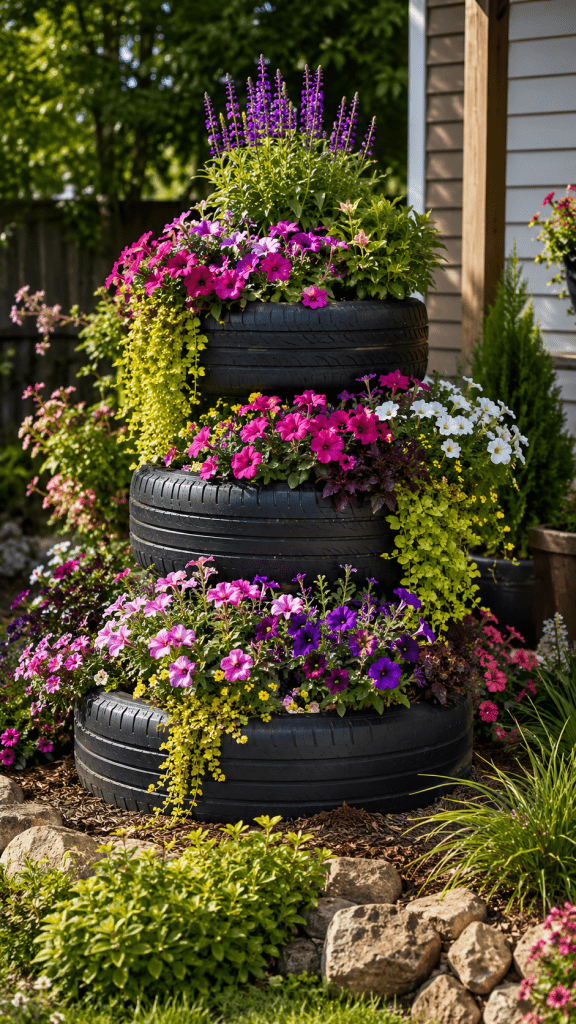 🥇 Platz 1 Sculptural Stacked Tire Flower Garden