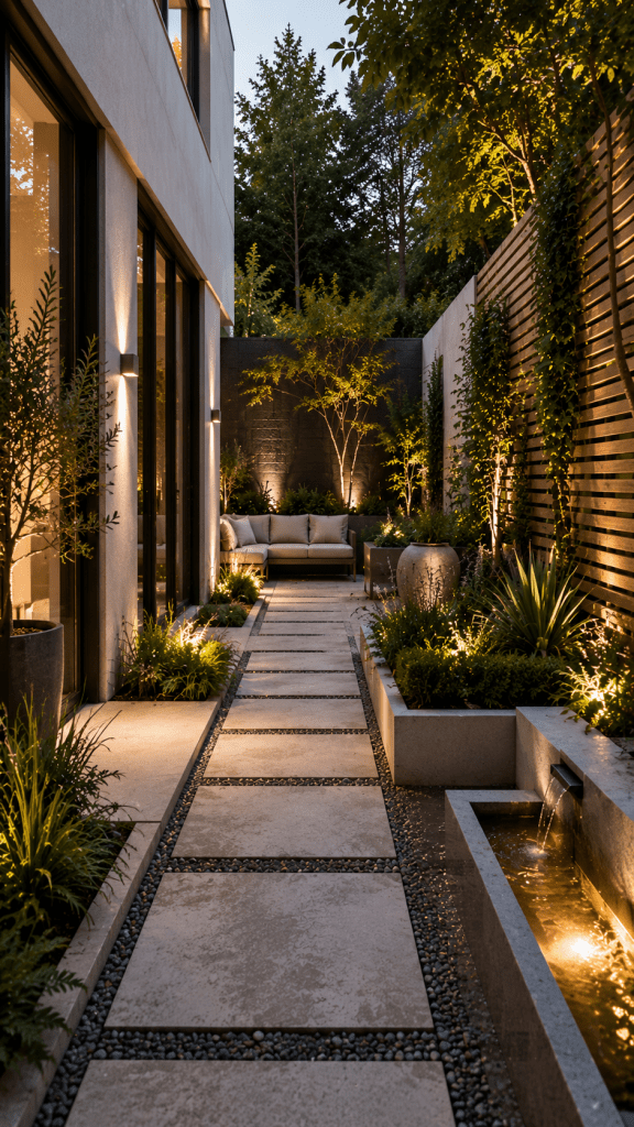 🥈 Best 2 Architectural Narrow Garden Designs With Modern Courtyard Zones