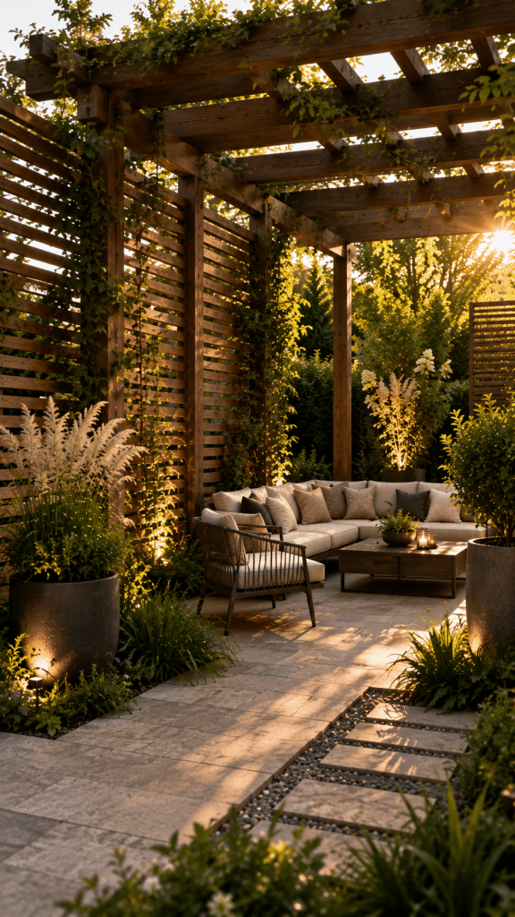 🥈 Best 2 Architectural Privacy Screens With Pergolas and Climbing Plants