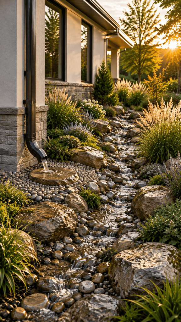 🥈 Best 2 Dry Creek Gutter Downspout Drainage Ideas for Beautiful Natural Runoff