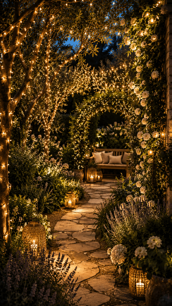 🥈 Best 2 Outdoor String and Fairy Lights Woven Through Trees and Garden Greenery