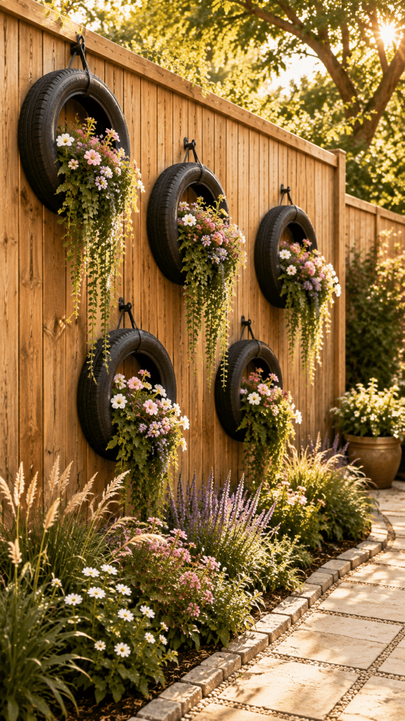 🥈 Platz 2 Layered Hanging Tire Fence Garden