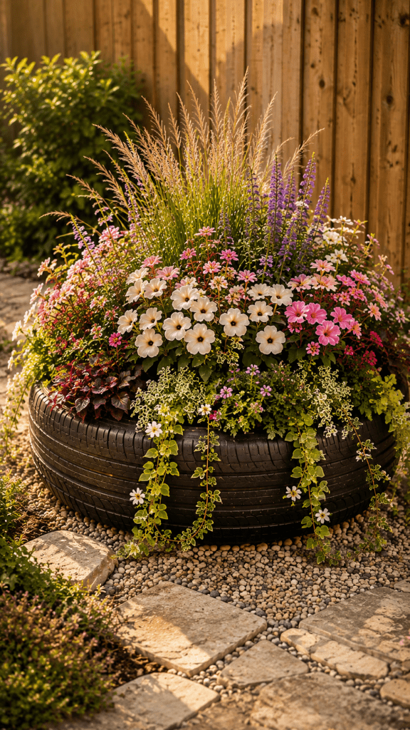 🥈 Platz 2 Layered Mixed Flower Tire Planter