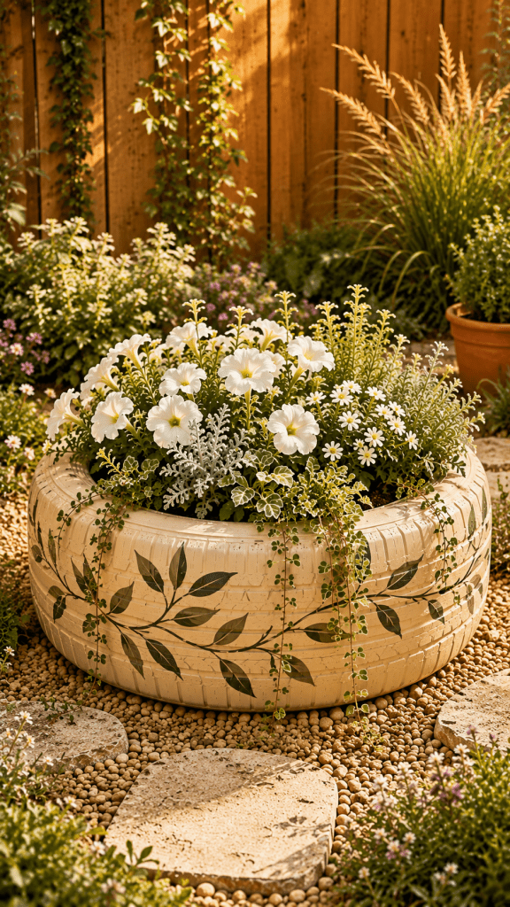 🥉 Platz 3 Hand Painted Botanical Tire Planter