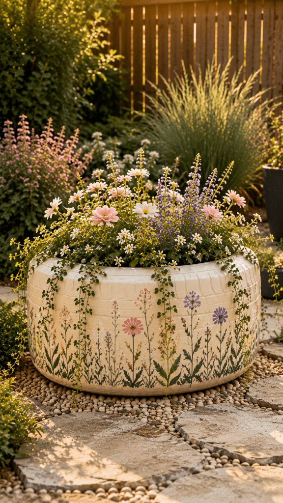 🥉 Platz 3 Hand Painted Wildflower Tire Planter