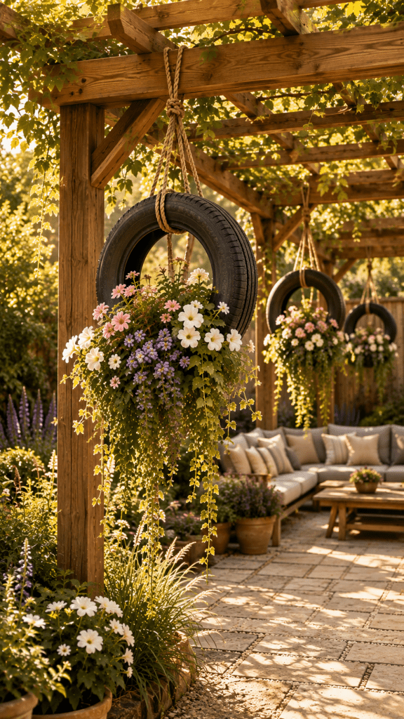 🥉 Platz 3 Pergola Hanging Tire Garden Feature