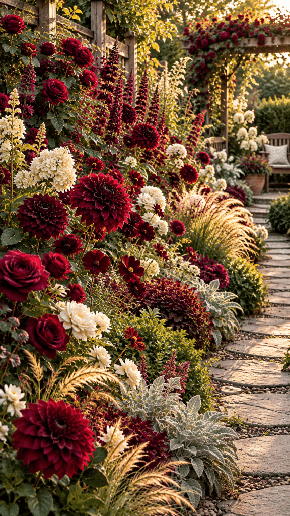 🥇 Best 1 Burgundy Flowers Garden With Layered Wine Colored Borders